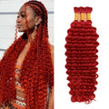 Bulk Red Boho Deep Wave Human Hair Extensions - 24 Inch Brazilian Braiding Hair, 3 Bundles
