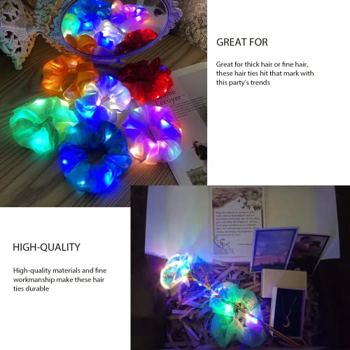 WATETTY LED Scrunchies 6-Pack Neon Hairbands with 3 Light Modes for Girls Women Parties