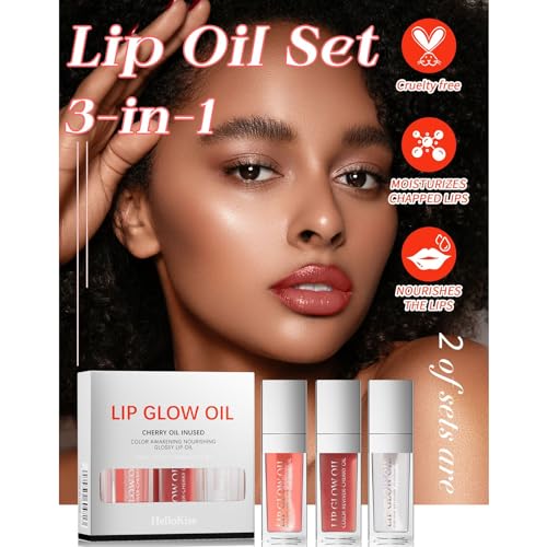 3 Color Plumping Lip Oil, 3-IN-1 Hydrating Lip Gloss Tinted Lip Balm Transparent Toot Lip Oil, Big Brush Head Glitter Shine Long Lasting Moisturizing Lip Glow Oil Nourishing Non-sticky (B#)