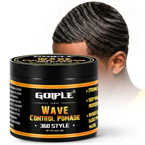 Goiple 4oz Natural Wave Pomade for Men - Strong Hold & Layered Waves, Easy Wash Hair Cream