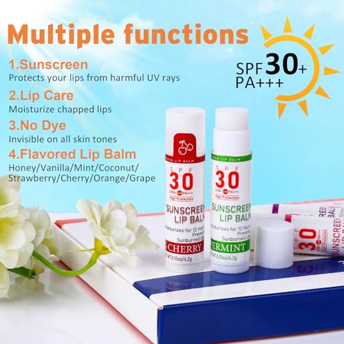 SPF 30 Lip Balm with Sunscreen, SPF Lip Balm Bulk Travel Size-32 Pack, Hydrating Lip Balm Pack with Vitamin E and Coconut Oil- 8 Flavors