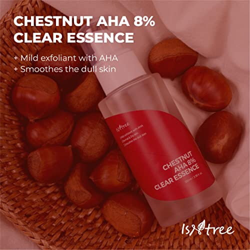 ISNTREE Chestnut AHA 8% Clear Essence 100ml, 3.38 fl oz | Tightening pores Chemical Facial Essence for Dead Skin Cells upcycling Ingredients Chestnut Shells | Korean Skincare