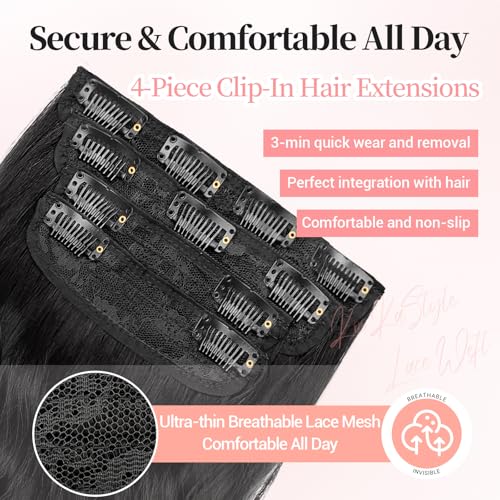 KooKaStyle Clip-In Hair Extensions 24 Inch Black Wavy