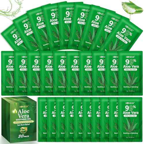 30 Pack Aloe Vera Gel for Face, Hair, Skin, Sunburn Relief, 99% Pure Aloe Vera Gel for After Sun Skin Care Relief, Bulk Aloe Gel Travel Size for All Skin Types