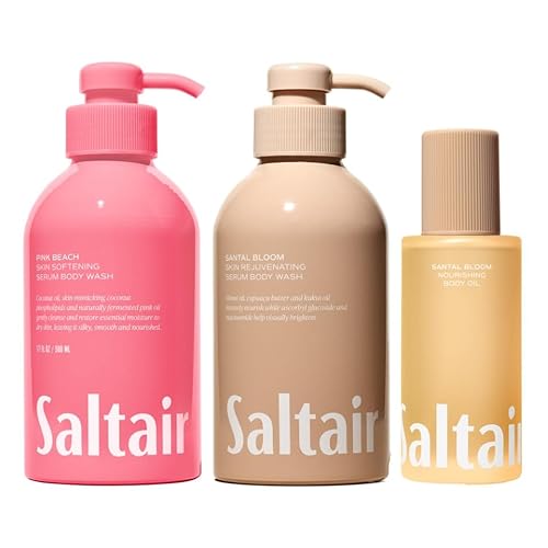 Saltair Body Wash, Signature Scents 2-Pack Santal Bloom After Shower and Bath Oil Moisturizer