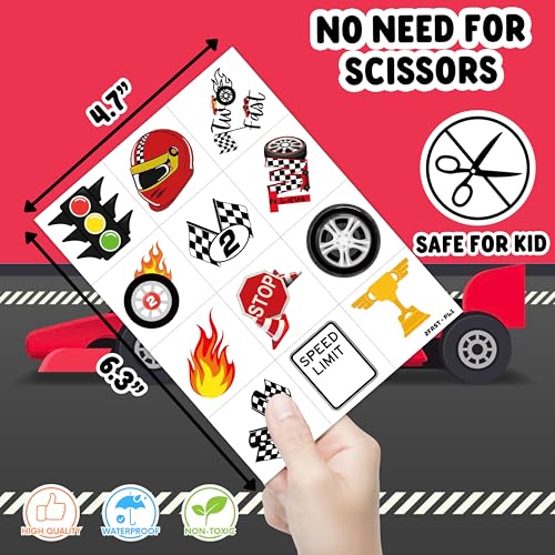 96 PCS Race Car Temporary Tattoos for Kids 2nd Birthday Party