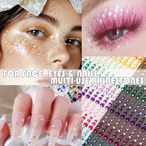 1800pcs Rainbow Self-Adhesive Face Gems Rhinestone Stickers