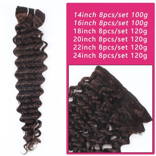 Clip in Hair Extensions Real Human Hair 18 Inch Double Weft Seamless Clip ins Brazilian Deep Wave Curly Remy Human Hair Extensions for Women 8Pcs 120g 20 Clips Dark Brown