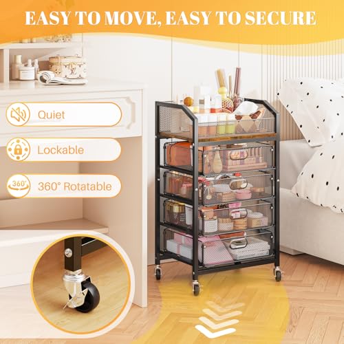 SUNALLY Rolling Makeup Organizer Cart with 4 Drawers - Black