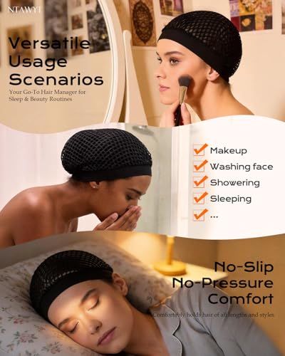 2 Pack Black Hair Nets for Sleeping - Comfortable & Secure Fit