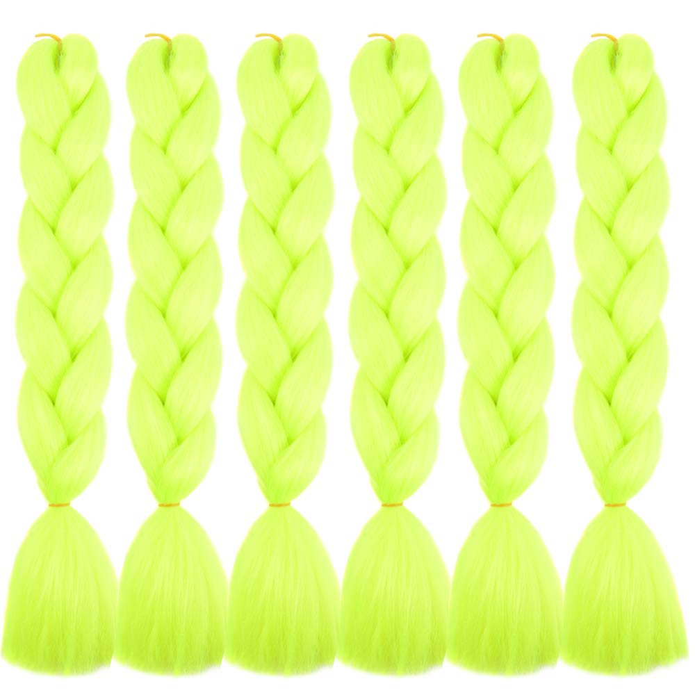 SHUOHAN 6 Packs Ombre Jumbo Braiding Hair Extensions 24 Inch High Temperature Synthetic Fiber Hair Extensions for Box Braids Braiding Hair (Yellow Green)