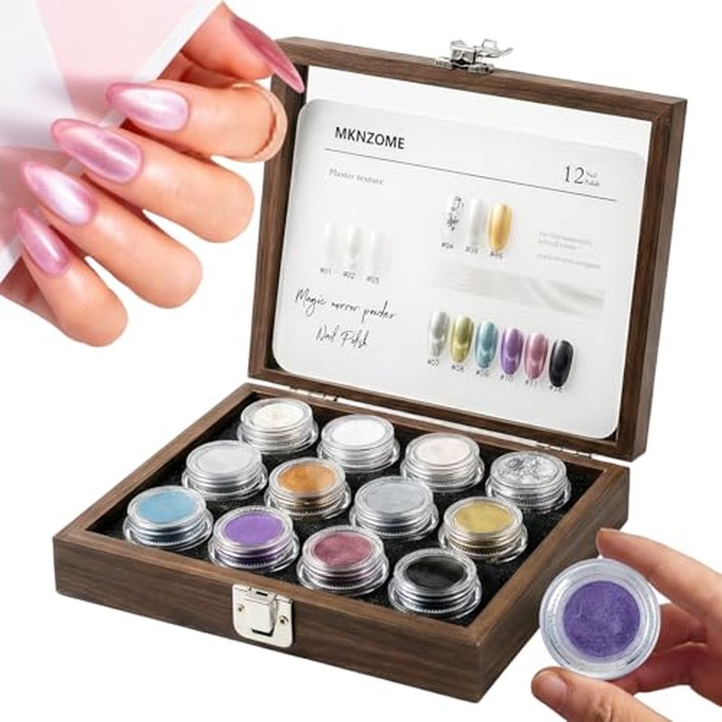 12 Colors Chrome Nail Powder, Iridescent Aurora Metallic Mirror Effect Holographic Pigment Glitter Gold Silver for Home Nail Art Decoration DIY Salon Manicure, Gift for Women