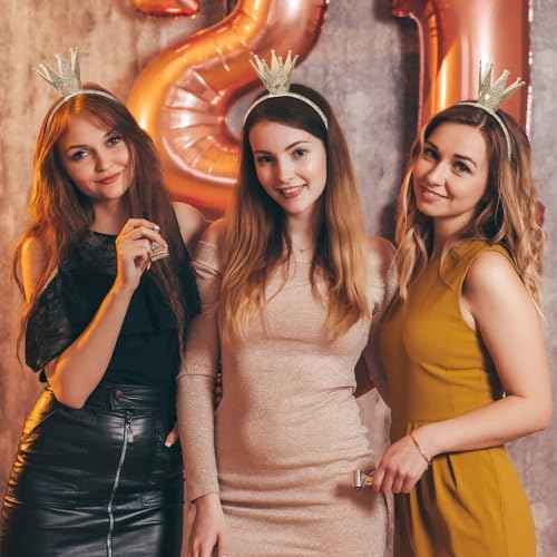 WantGor Gold Crown Headband, Women Glitter Queen Crown Hairband Headwear Shiny Princess Headbands for Birthday, Cosplay, Party Decorations, Halloween Costume Hair Accessories (Gold, M)