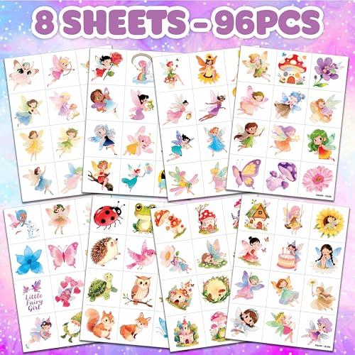 96 Fairy Temporary Tattoos for Kids - Pre-Cut Party Favors