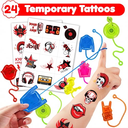 48 PCS Rock Party Favors Kit – Stick Hands & Tattoos