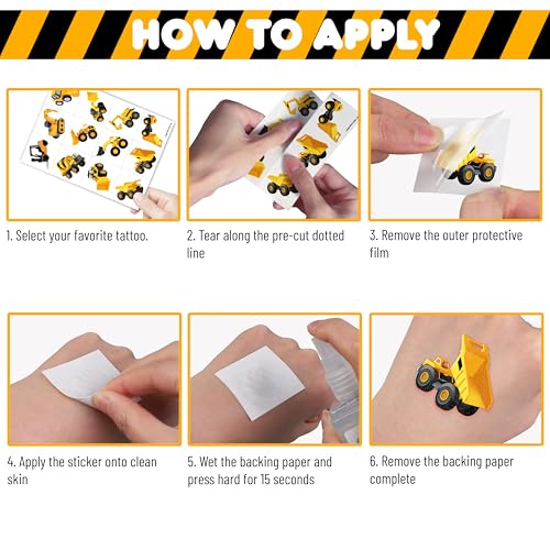 96 Pcs Construction Truck Temporary Tattoos for Kids