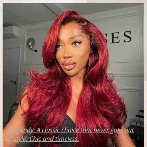 Red Burgundy Bundles Human Hair Body Wave, 12A Colored Bundles Human Hair 100% Unprocessed Remy Hair, Soft and Thick Burgundy Cherry Red 99J Single Wavy Sew in Quick Weave Double Weft 12 Inch