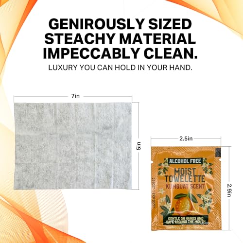 Individually Wrapped Hand Wipes, Alcohol-Free Wet Wipes For Sensitive Skin, Plant-Derived Hand & Face Cleansing, Kumquat Scented, Lunchbox & Travel Packets, 50 Pack - (Made In USA)