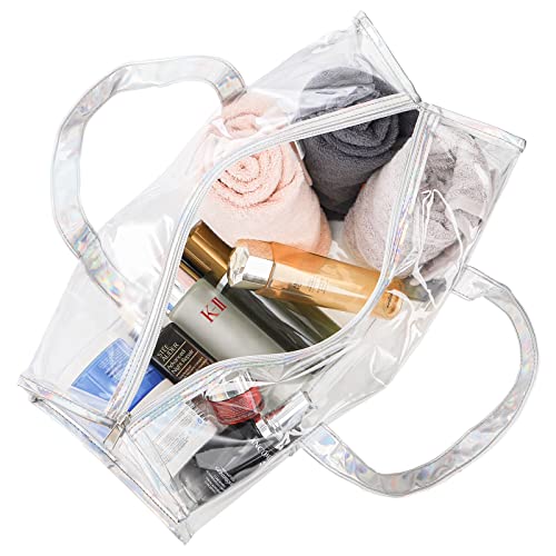 Lyellfe 2 Pack Clear Duffle Bag for Women, Heavy Duty Sports Tote Gym Bags, Large PVC Tote with Zipper, Plastic Makeup Toiletry for Gym, Travel, Beach and Picnic