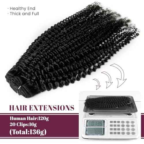 KRN Clip in, 136g 8 pcs Full And Thick Kinky Curly Hair Extensions Clip ins for Black Women 12A Natural Black Real Hair Extensions Clips in Human Hair 20 Clips Easy to Wear 22 Inch