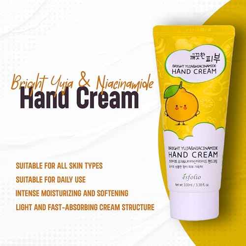 esfolio Yuja Vitamin C Hand Cream ? Deep Hydration with Yuja Extract ? Nourishing, Fast-Absorbing Hand Moisturizer for Dry, Rough Skin ? Korean Skincare for Soft & Smooth Hands (3.38 OZ/100ML)