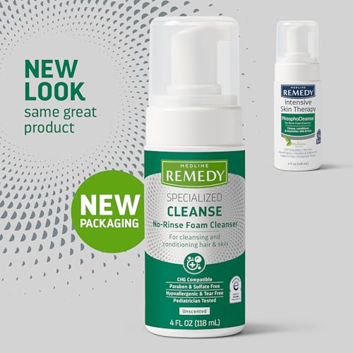 Medline Remedy Specialized No-Rinse Foam Cleanser (4 oz), Unscented, Moisturizing Body Wash, Incontinence Care, Skin Nourishing, For Hair and Dry Skin, Gentle, Eczema Seal, Sulfate-Free (Pack of 2)