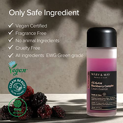 Mary&May Vegan Blackberry Complex Cream Essence 140ml, Hydrating & Soothing Essence, Fragrance-Free, Hypoallergenic, Deep Moisture, Anti-Aging, Boost Elasticity, Korean Skincare