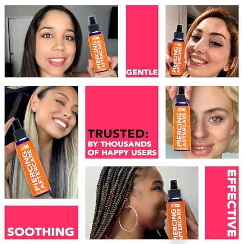 Piercing Aftercare Spray - Saline Cleaning Solution for Nose Belly Ear Piercing - Piercing Bump Keloid Removal - Natural Sea Salt Cleaner - Made in USA