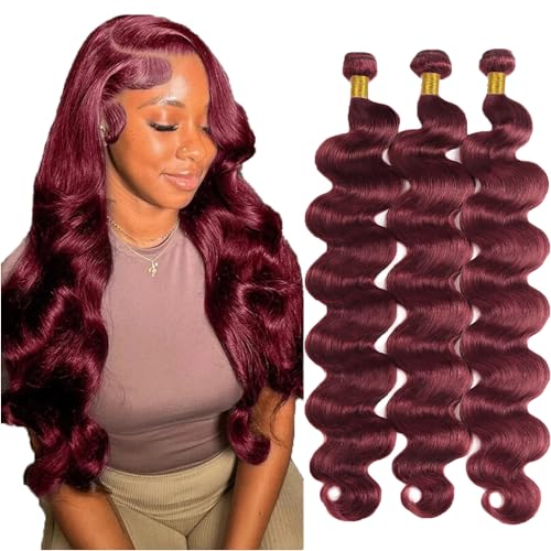 #99J Burgundy Body Wave Hair Bundles - 3 Pack, 28-32 Inch