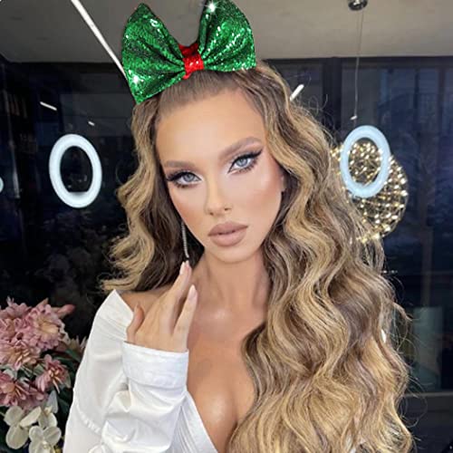 CAKURE Christmas Bow Hair Scrunchies Green Bowknot Hair Ties Red Velvet Scrunchy Elastic Hair Band Hair Bow Scrunchy Ponytail Holder Xmas Hair Accessories for Women and Girls (Type A)