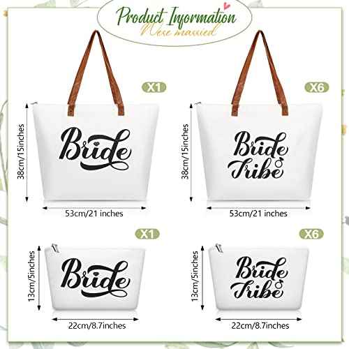 Hillban 14 Pcs Bridesmaid Canvas Bride Tote Bag and Makeup Bag Large Wedding Bachelorette Gifts Bridal Shower Gifts(Classic Style)