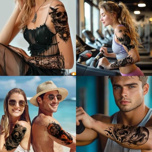 GlaryYears Realistic 3D Temporary Tattoos Half Sleeve Pattern D for Men