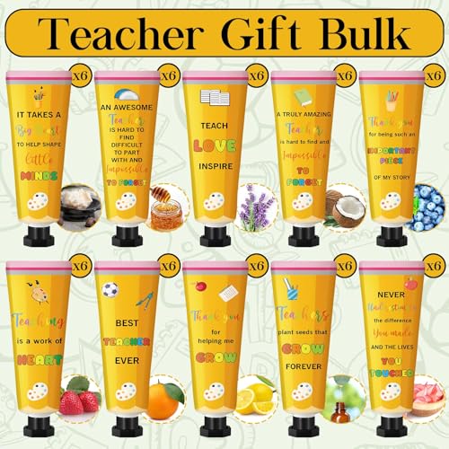 Leelosp 60 Pcs Teacher Appreciation Gift - Pencil Design Hand Cream Bulk Mini Travel Size Moisturizing Hand Lotion for Women Teacher Appreciation Week Graduation Party Favors, 10 Natural Fragrances