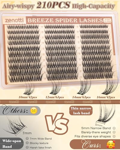Zenotti C-Curl 210Pcs Soft Spider Lash Clusters 10-16mm Kim K Breeze Look