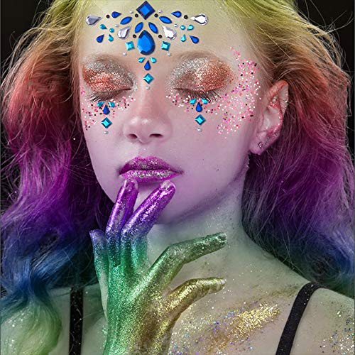 SIQUK 12 Set Mermaid Face Gems Rhinestone Tattoo Stickers