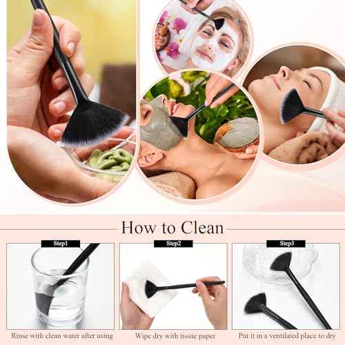 9 Pieces Facial Fan Mask Brushes, Soft Facial Applicator Brushes Tools for Peel Glycolic Makeup for Mud Cream(Black with White)
