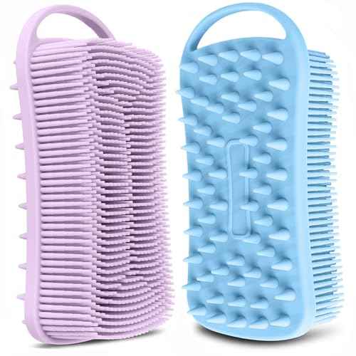 2PCS Silicone Body Scrubber, Loofah for Women, Gentle Exfoliating Shower Cleaner Bath Brush, Rubber Body Wash Deep Cleaning & Exfoliator & Massage, Travel-Friendly for Bathroom
