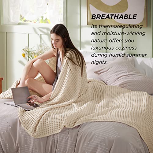 Bedsure Cooling Cotton Waffle Twin XL Blanket - Lightweight Breathable Blanket of Rayon Derived from Bamboo for Hot Sleepers, Luxury Throws for Bed, Couch and Sofa, Beige, 66x90 Inches