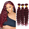 #99J Burgundy Deep Wave Human Hair Bundles 26" 3-Pack