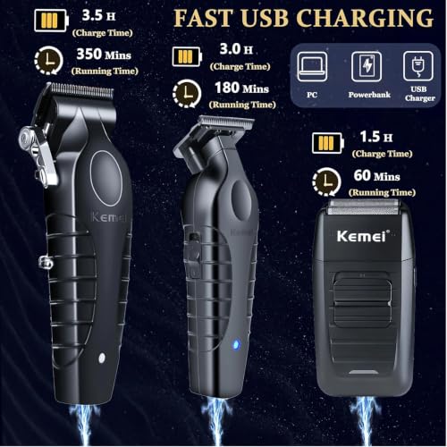 KEMEI Cordless Hair Clippers & Trimmer Set with Replacement Heads for Men
