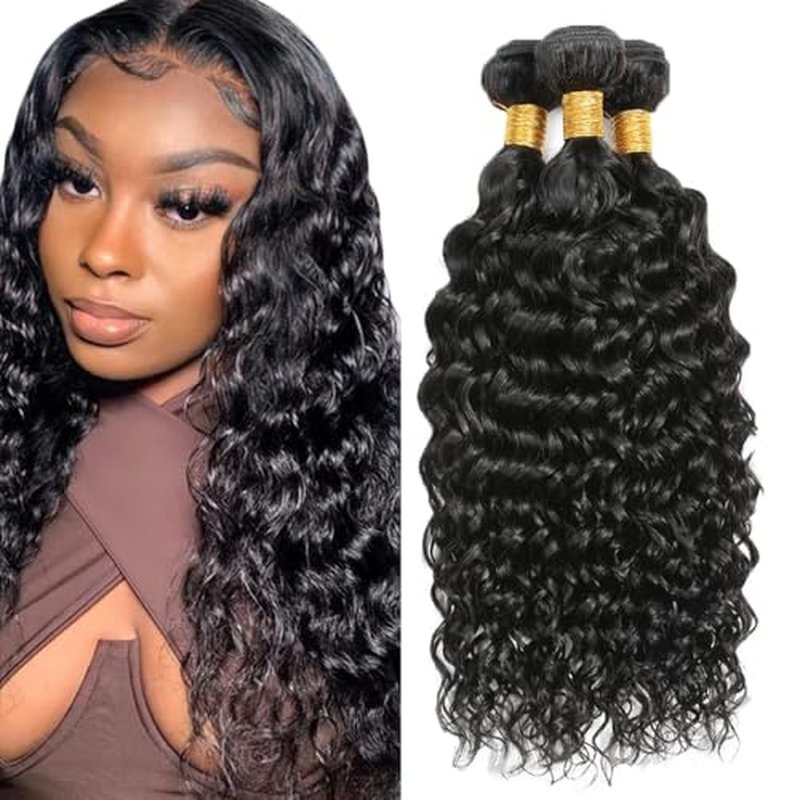 #1B Water Wave Human Hair Bundles - 14 16 18 Inch (3 Pack)