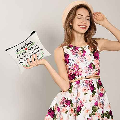 Pinkunn 10 Pcs Inspirational Cosmetic Bag for Girls CNA Week Gifts Bulk You Are Loved You Are Enough Case Cosmetic Bag Positive Toiletry Bag Gift for Women Sister(You Are Loved)