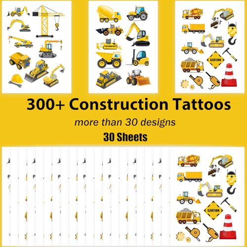 300pc Construction Temporary Tattoos Party Favors
