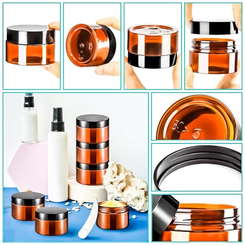 20 Pack 1oz Amber Plastic Jars with Black Lids