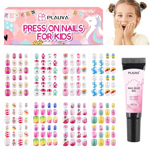 Plauva 192 Pieces Kids Press On Nails Set - 8 Styles for Girls