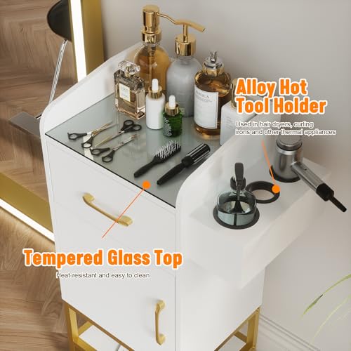TOVRON Glass Top Salon Trolley Cart with Storage & Lockable Wheels