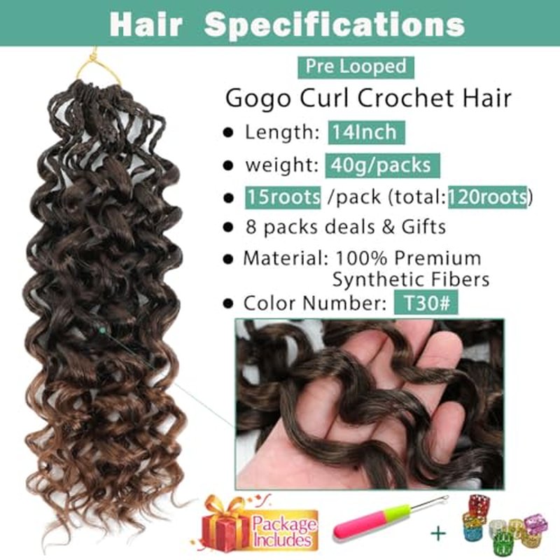 Gogo Curl Crochet Hair 14 Inch 8 Packs Pre-Looped Synthetic