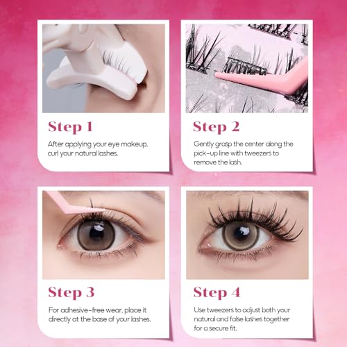 Glue-Free Cluster Eyelashes - 12MM Natural Wispy Lashes