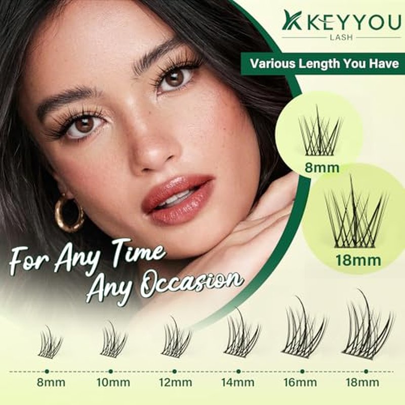 KEYYOU Lash Clusters Kit - 144pcs C Curl Wispy Lashes 8-18mm