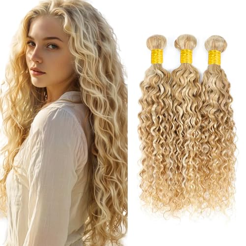 WuvuSnm Blonde-#27/613WT Water Wave Human Hair Bundles 24-28 Inch 150g